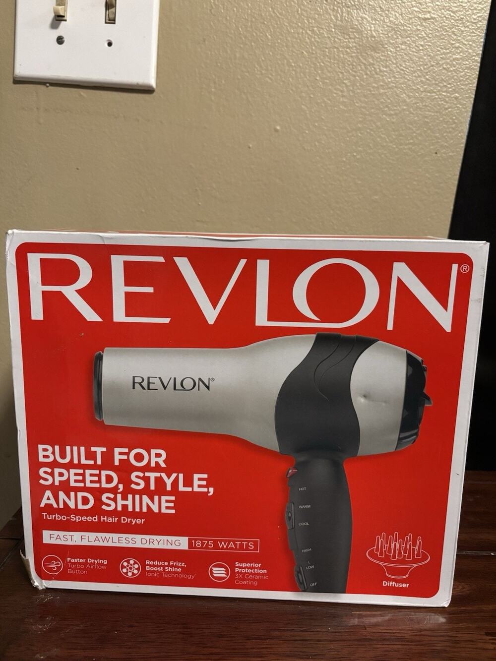 New Sealed Revlon Turbo Speed Hair Dryer 1875 Watts Silver and Black. Open Box
